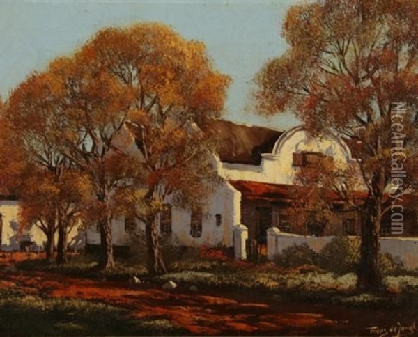 A Cape Homestead Oil Painting - Tinus de Jongh