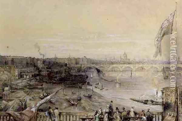 The Thames from Hungerford Market, 1836 Oil Painting - Louis Desire Thienon