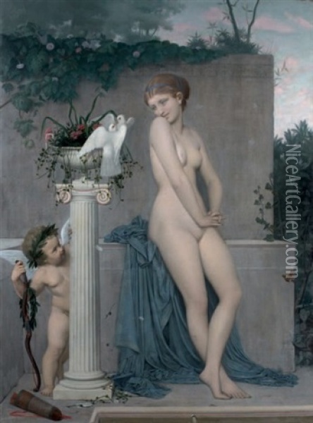 Aphrodite Et Cupidon Oil Painting - Adolphe Alexandre Lesrel
