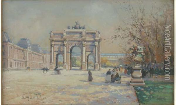 L'arc De Triomphe Du Caroussel Oil Painting - Eugene Galien-Laloue