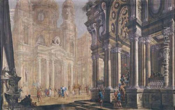 Prospettiva Con Episodi Della Vita Di David Oil Painting - Ferdinando Galli Bibiena