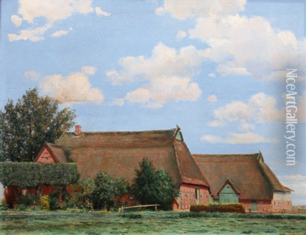 Frisian Farm Houses Oil Painting - Hans Von Bartels