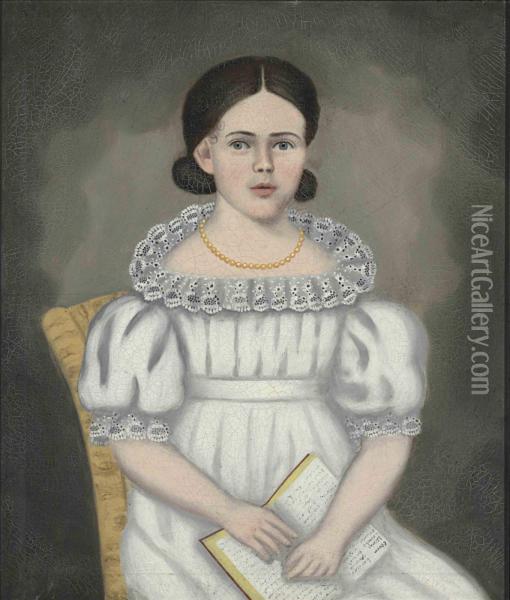 Portrait Of A Young Girl In A Yellow Chair Oil Painting - Erastus Salisbury Field