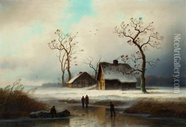 Winterlandschaft Mit Personen Auf Dem Eis Oil Painting - Johann Gustav Lange