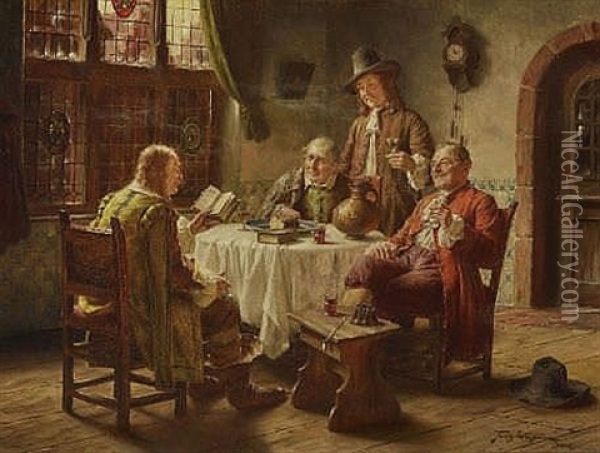 Herrenrunde In Althollandischer Stube Oil Painting - Fritz Wagner