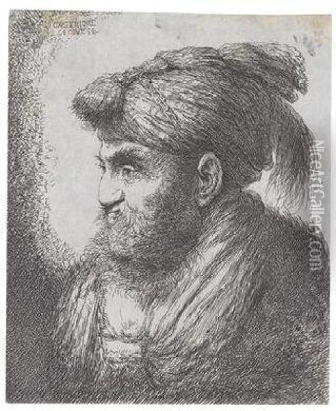 Portrat Eines Mannes Mit Bart Und Turban Im Profil Nach Links Oil Painting - Giovanni Benedetto Castiglione
