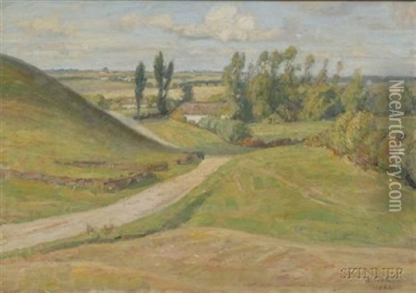 The Cottage In The Vale (+ The Road Past The Fields To The Farm; 2 Works) Oil Painting - Borge Christoffer Nyrop