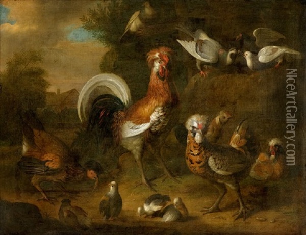 Poultry Farm Oil Painting - Gysbert Gillisz de Hondecoeter