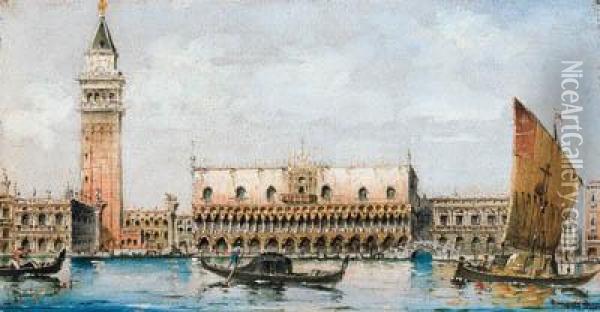Venezia, Gondole A San Marco Oil Painting - Giovanni Grubacs