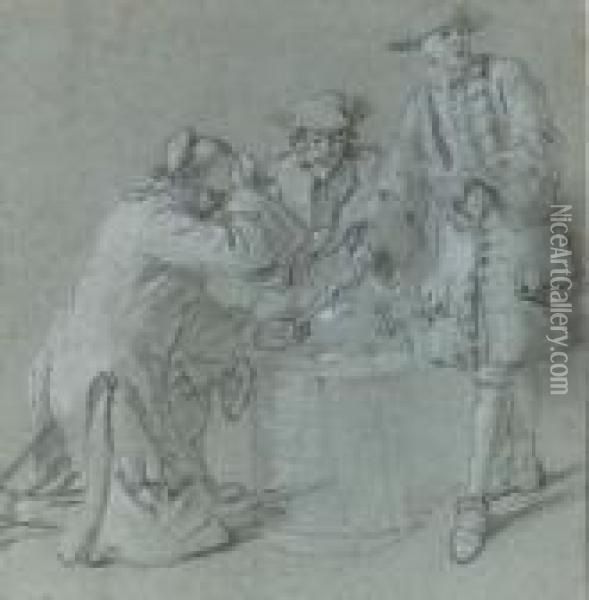 Three Soldiers Playing Cards Oil Painting - Jean-Marc Nattier