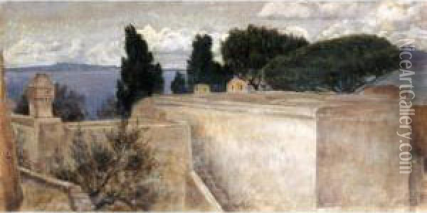 Villaggio Con I Cipressi Oil Painting - Napoleone Parisani