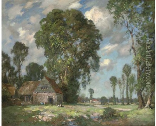 A Surrey Farmstead Oil Painting - James Whitelaw Hamilton
