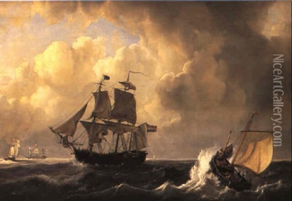 Segelfartyg Pa Stormigt Hav Oil Painting - Johannes Christiaan Schotel