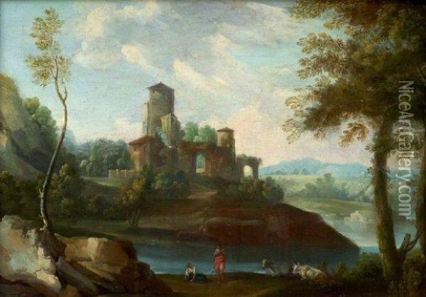 Paysage De Lac En Italie Oil Painting - Jan Frans Van Bloemen (Orizzonte)