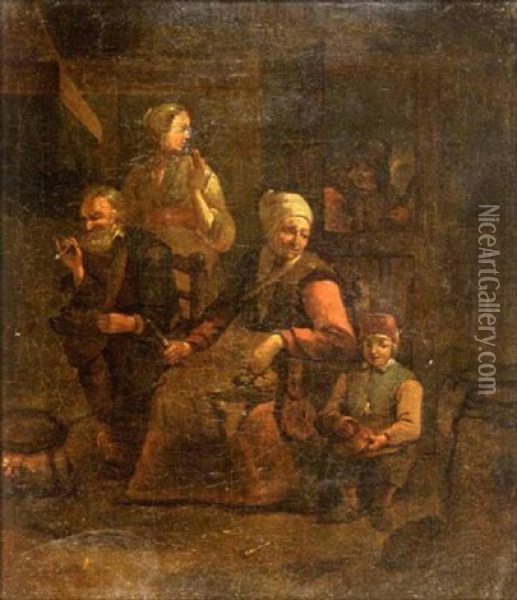 Scene De Taverne Avec Des Paysans Pres Du Feu Oil Painting - Egbert van Heemskerck the Elder