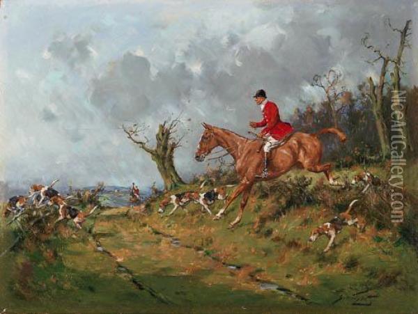 Jumping The Hedge Oil Painting - George Wright