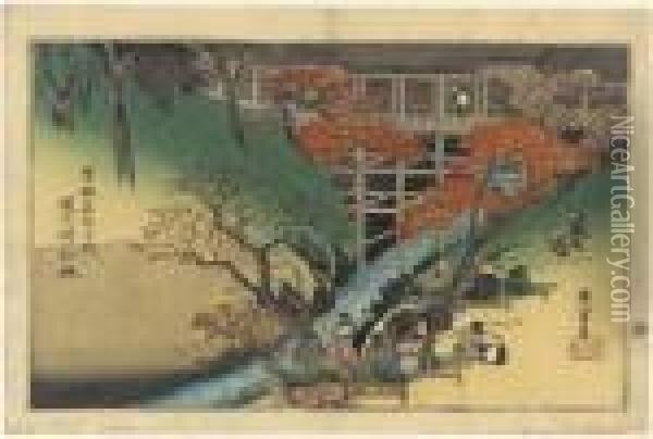 Tsutenkyo No Kofu (maple Trees 
At Tsuten Bridge), From The Serieskyoto Meisho No Uchi (famous Places Of
 Kyoto) Oil Painting - Utagawa or Ando Hiroshige