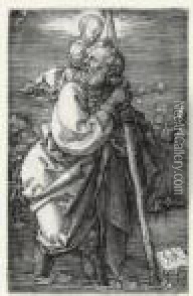 St. Christopher Facing Left (b. 51; M., Holl. 53) Oil Painting - Albrecht Durer