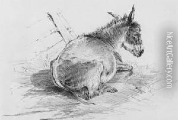 A Donkey Resting In A Barn Oil Painting - Samuel Prout