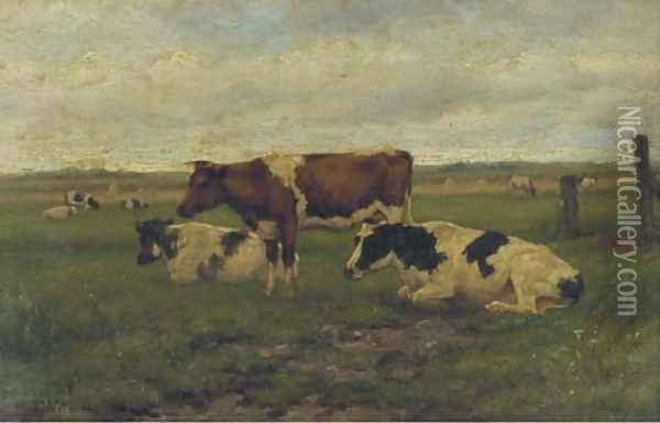 Cattle in a meadow Oil Painting - Herman Wolbers