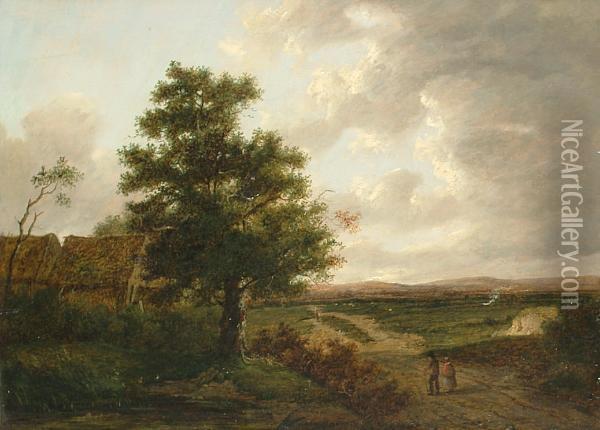 Figures On A Country Lane. Oil Painting - Patrick, Peter Nasmyth