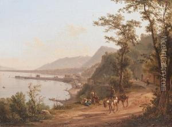 Figures On A Coastal Road, Castellammare Di Stabia Oil Painting - Teodoro Duclere