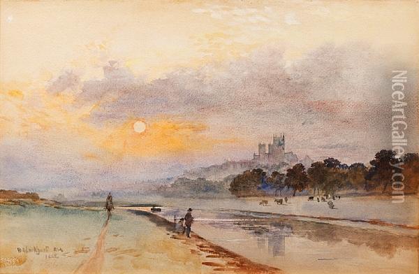 Lincoln From The River At Sunset Oil Painting - William Ewart Lockhart