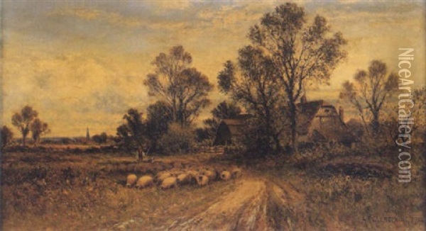 Driving Sheep Oil Painting - Alfred Augustus Glendening Sr.