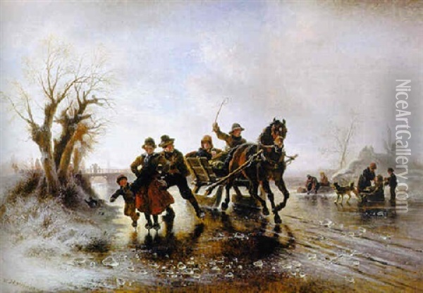 Prachtvoller Wintertag Mit Zugefrorenem Fluslauf Oil Painting - Wilhelm Alexander Meyerheim