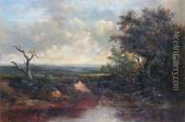River Landscape With A Windmill In The Distance Oil Painting - Joseph Thors