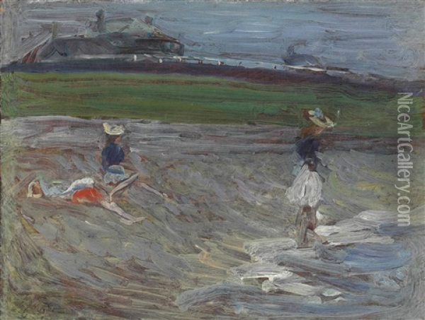 Children On The Beach, Southwold Oil Painting - Philip Wilson Steer