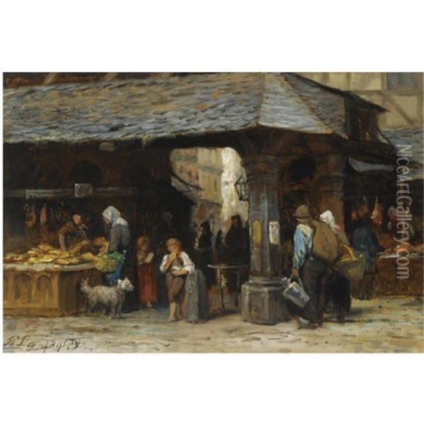 A Market Scene In Frankfurt Oil Painting - Philip Lodewijk Jacob Frederik Sadee