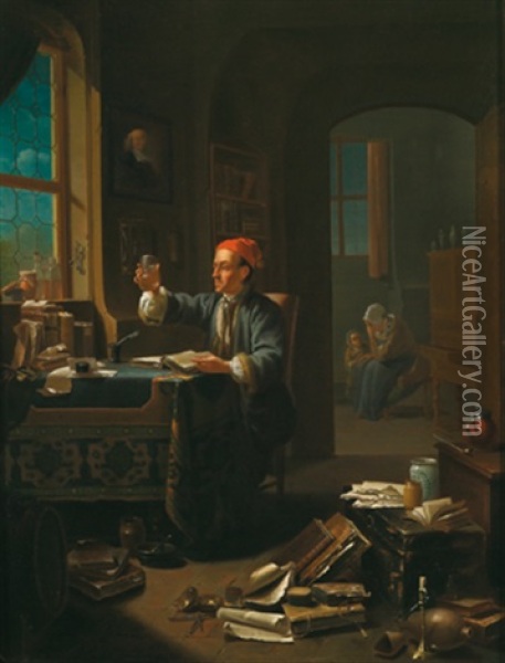 Ein Gelehrter In Seinem Studierzimmer Oil Painting - Justus Juncker