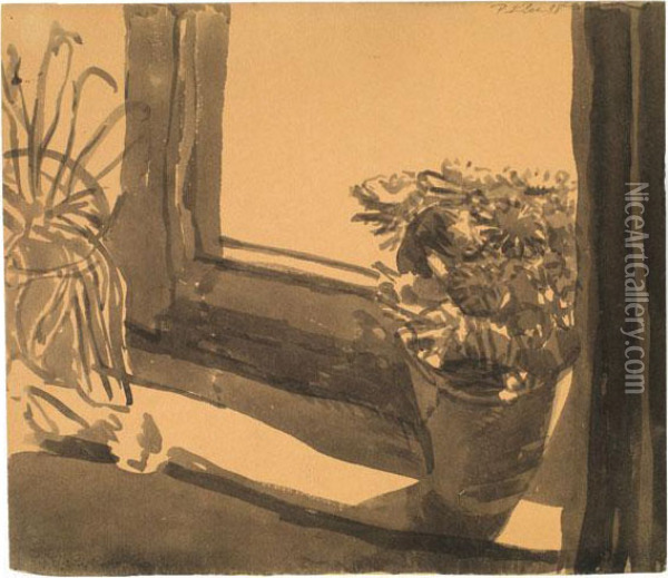 Astern Am Fenster - Ruckseitig: Selbstbildnis Oil Painting - Paul Klee