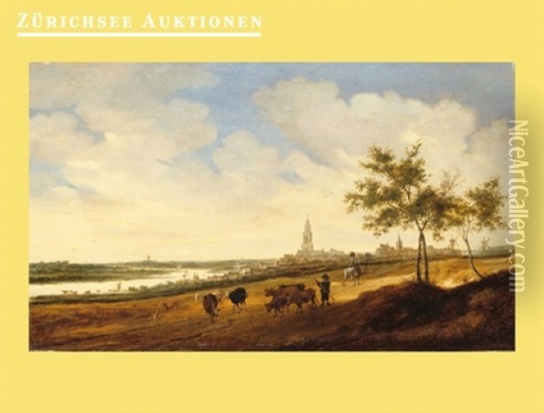 Weite Flusslandschaft Mit Kuhen Vor Rhenen Oil Painting - Salomon van Ruysdael