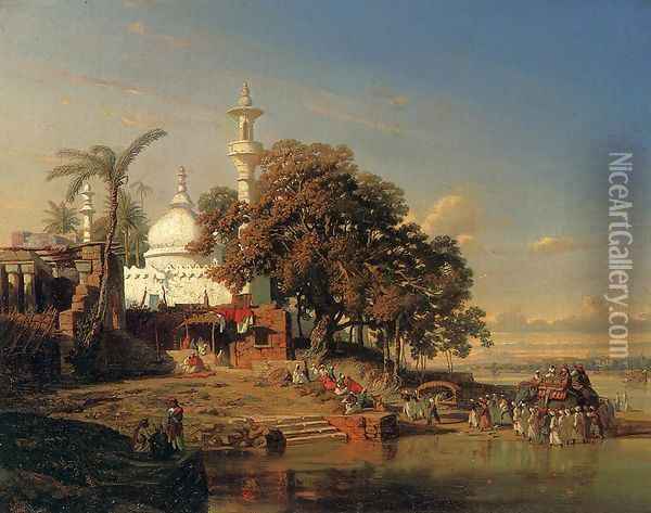 An Indian Mosque On The Hooghly River Near Calcutta Oil Painting - Auguste Borget