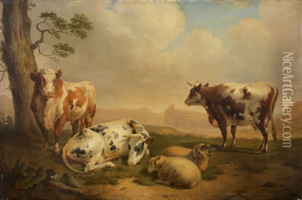 Landschaft Mit Kuhen Und Schafen Oil Painting - Abraham Bruiningh van Worrell