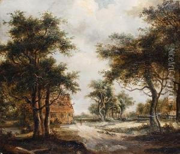 A Country Lane Oil Painting - Meindert Hobbema