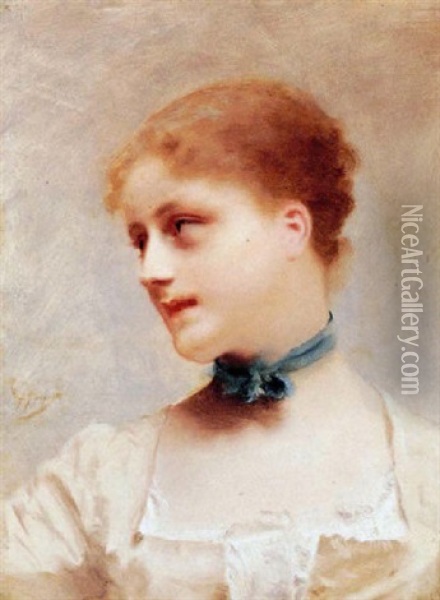 Young Woman In Profile Oil Painting - Gustave Jean Jacquet