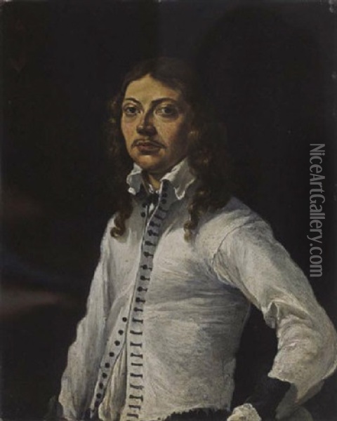 A Portrait Of A Gentleman, Aged 27, Wearing A White Shirt Oil Painting - Karel Dujardin