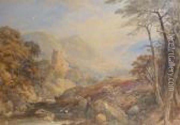 Deer Before Castle Ruins Oil Painting - Anthony Vandyke Copley Fielding