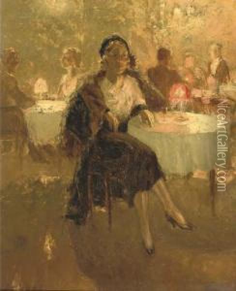 An Elegant Lady In A Cafe Oil Painting - Han Van Meegeren