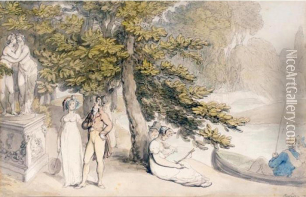 Elegant Company In A Park Oil Painting - Thomas Rowlandson