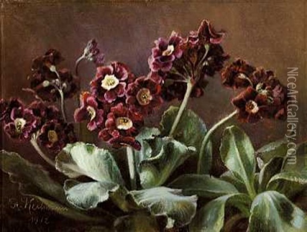 Voksende Lilla Primula Oil Painting - Flora Heilmann