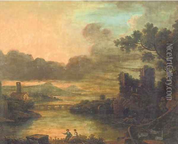 Figures in an Arcadian landscape Oil Painting - Richard Wilson
