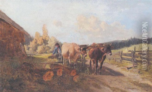 Bauer Mit Einem Ochsgespann Oil Painting - Ignaz Ellminger