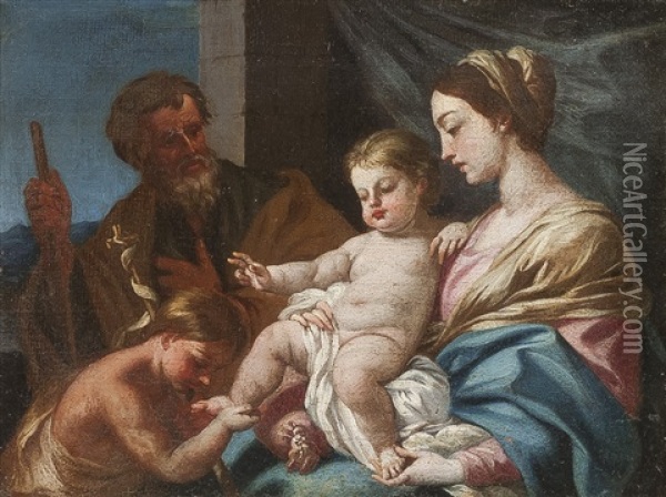 Sacra Famiglia Oil Painting - Simone Cantarini