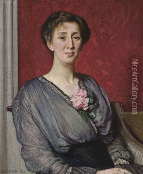 Portrait Of Mrs Heaton, Seated Half-length Oil Painting - Sir George Clausen