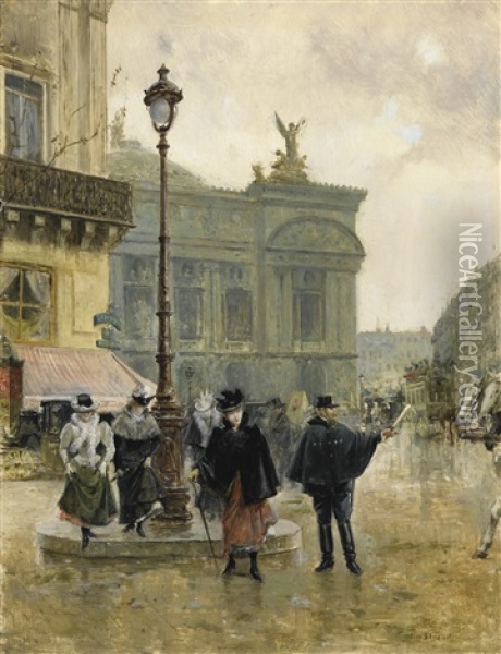 Refuge, La Place De L'opera Oil Painting - Jean Beraud
