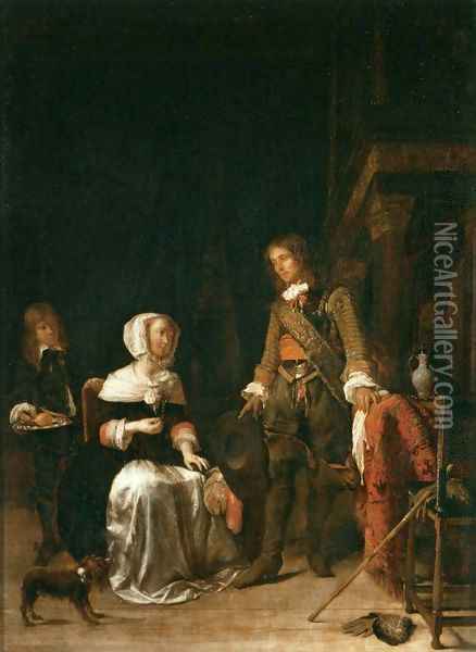 Soldier Paying a Visit to a Young Lady Oil Painting - Gabriel Metsu